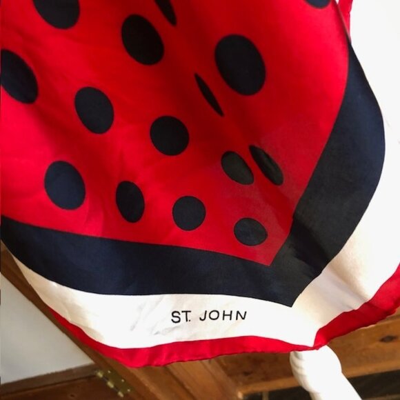 ST. JOHN Red White Blue Polka Dot Square Scarf Vintage Rare - Picture 9 of 16